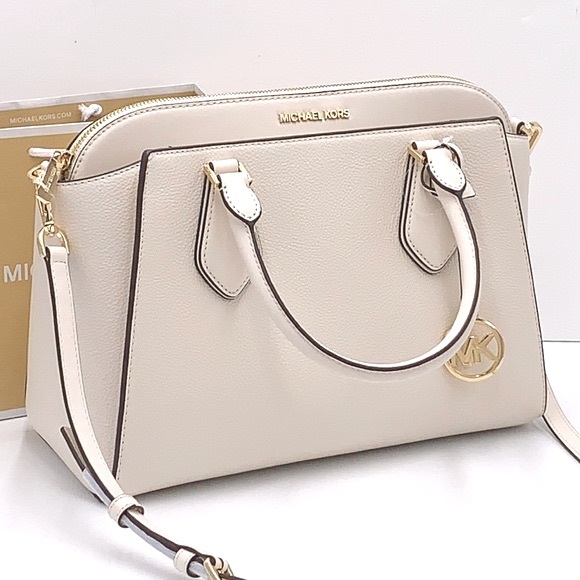 Michael Kors Daria Large Satchel Bag Leather Light Cream - Picture 2 of 16